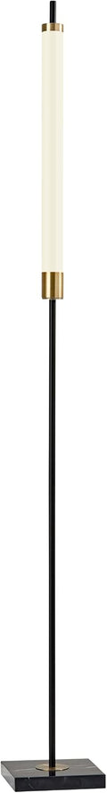 Adesso LED Floor Lamp – Black with Antique Brass and Frosted Shade, 4-Way Brightness, 12W Integrated LED Accent Light for Living Room, Bedroom, and Home Office, 72' Tall