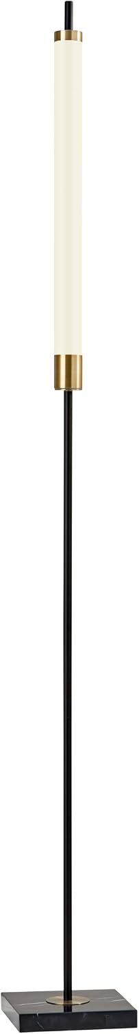 Adesso LED Floor Lamp – Black with Antique Brass and Frosted Shade, 4-Way Brightness, 12W Integrated LED Accent Light for Living Room, Bedroom, and Home Office, 72' Tall