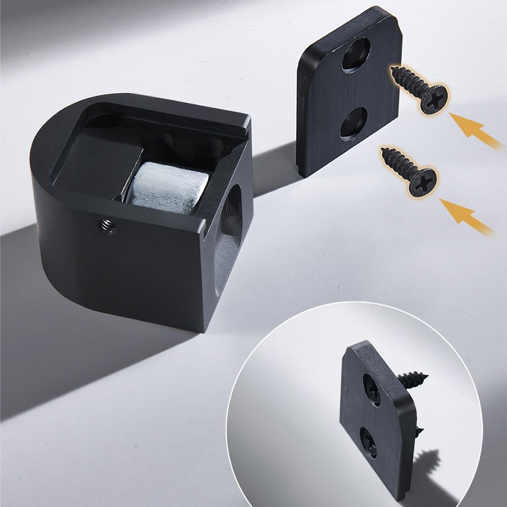 Black Stainless Steel Magnetic Door Punching Sticker Hidden Holders Floor Mounted Nail-Free Stops