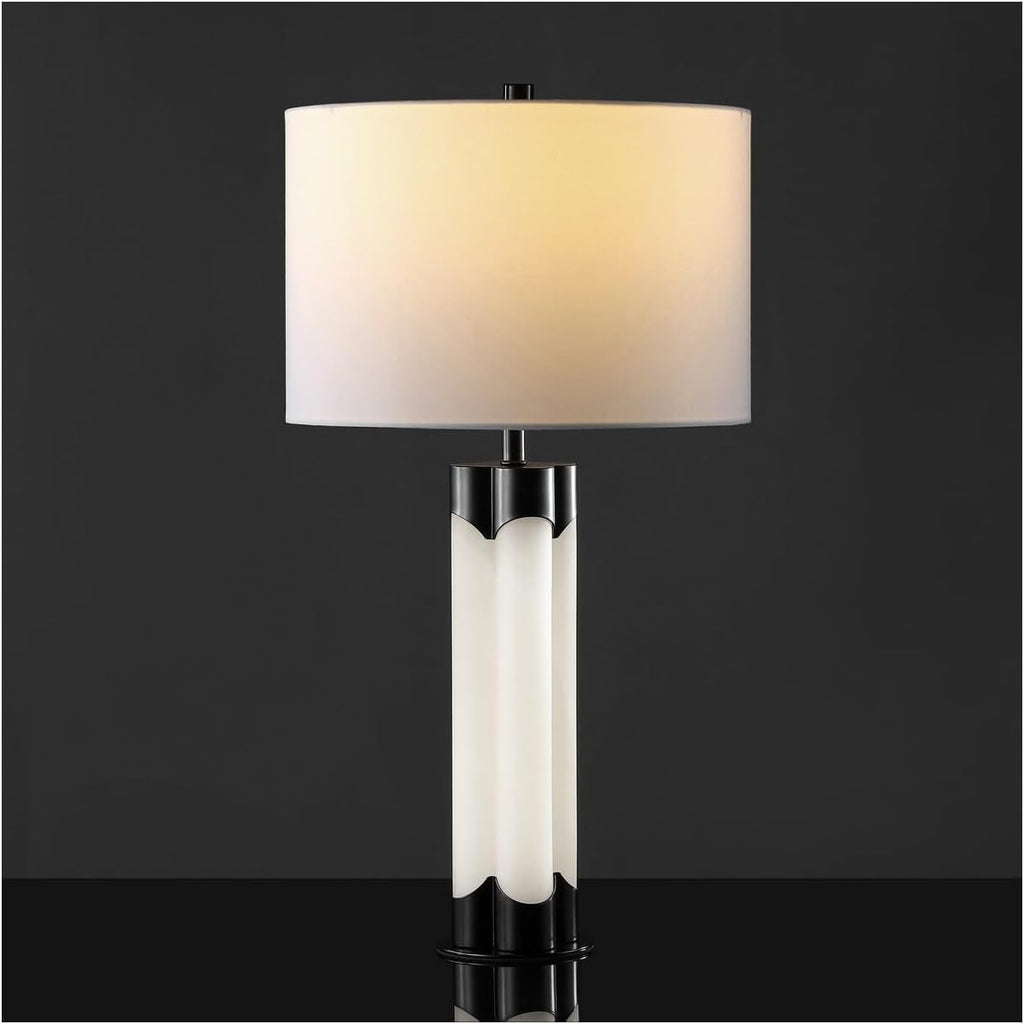 SAFAVIEH Couture Lighting Collection Chavez Alabaster/Black 28-inch Bedroom Living Room Home Office Desk Nightstand Table Lamp (LED Bulb Included)