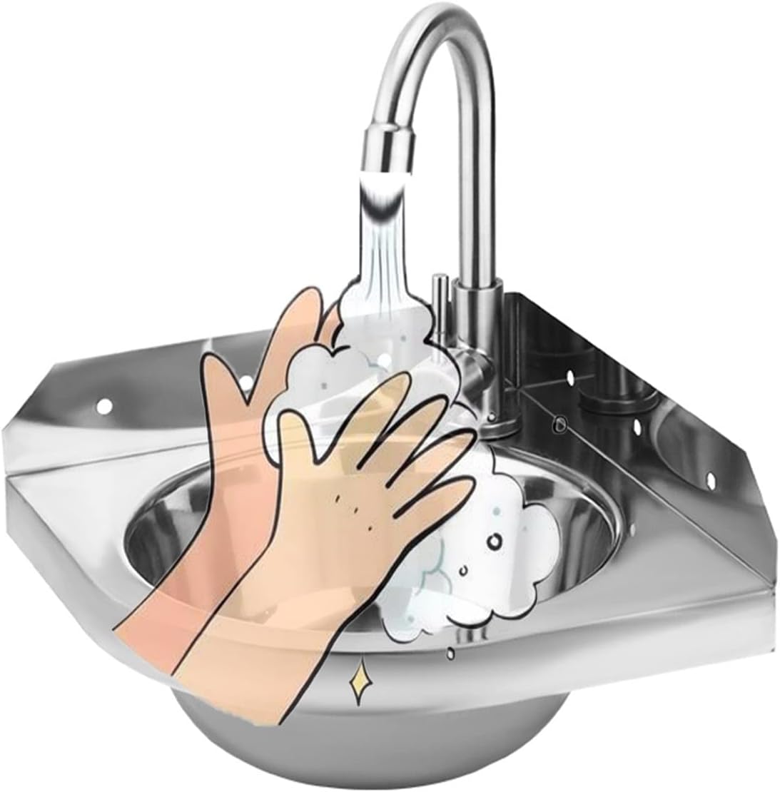 Stainless Steel Wall-Mounted Single Bowl Sink with Faucet, Triangle Wash Basin Thick Small Sink Corner for Kitchen Bathroom Lavatory (Color : Silver, Size : A4) (Silver A3)