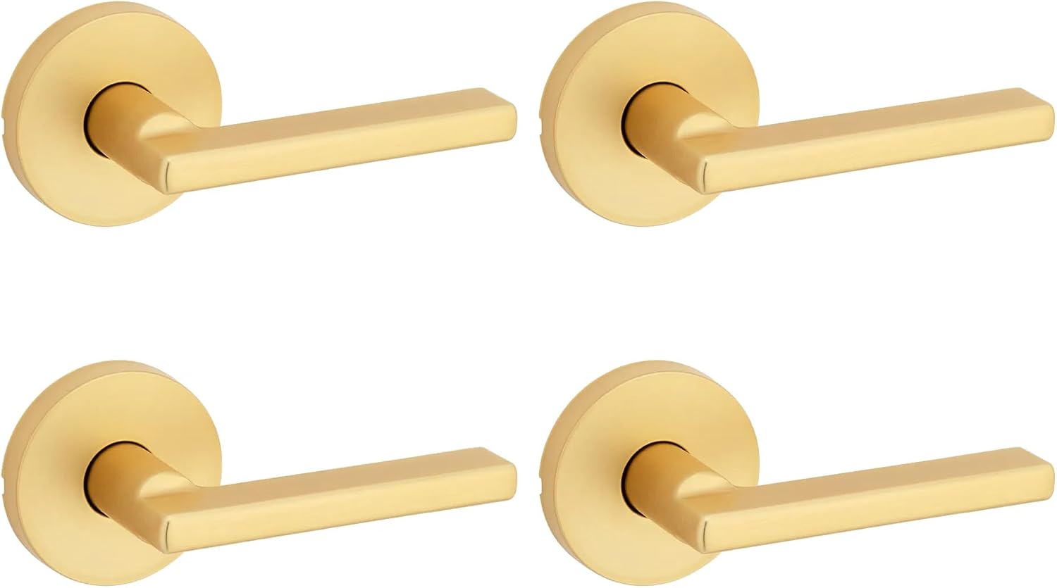 Kwikset Casey Interior Passage Door Handle, Lever for Closet and Hallway Doors, Reversible Non-Locking Handle Lever, Satin Brass 4 Pack
