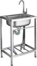 Stainless Steel Utility Sinks - Commercial Workstation Sink - Free Standing Single Bowl Sink - with with Faucet and Drainage System - for Laundry/Backyard/Garage,Silver-48x35x75cm