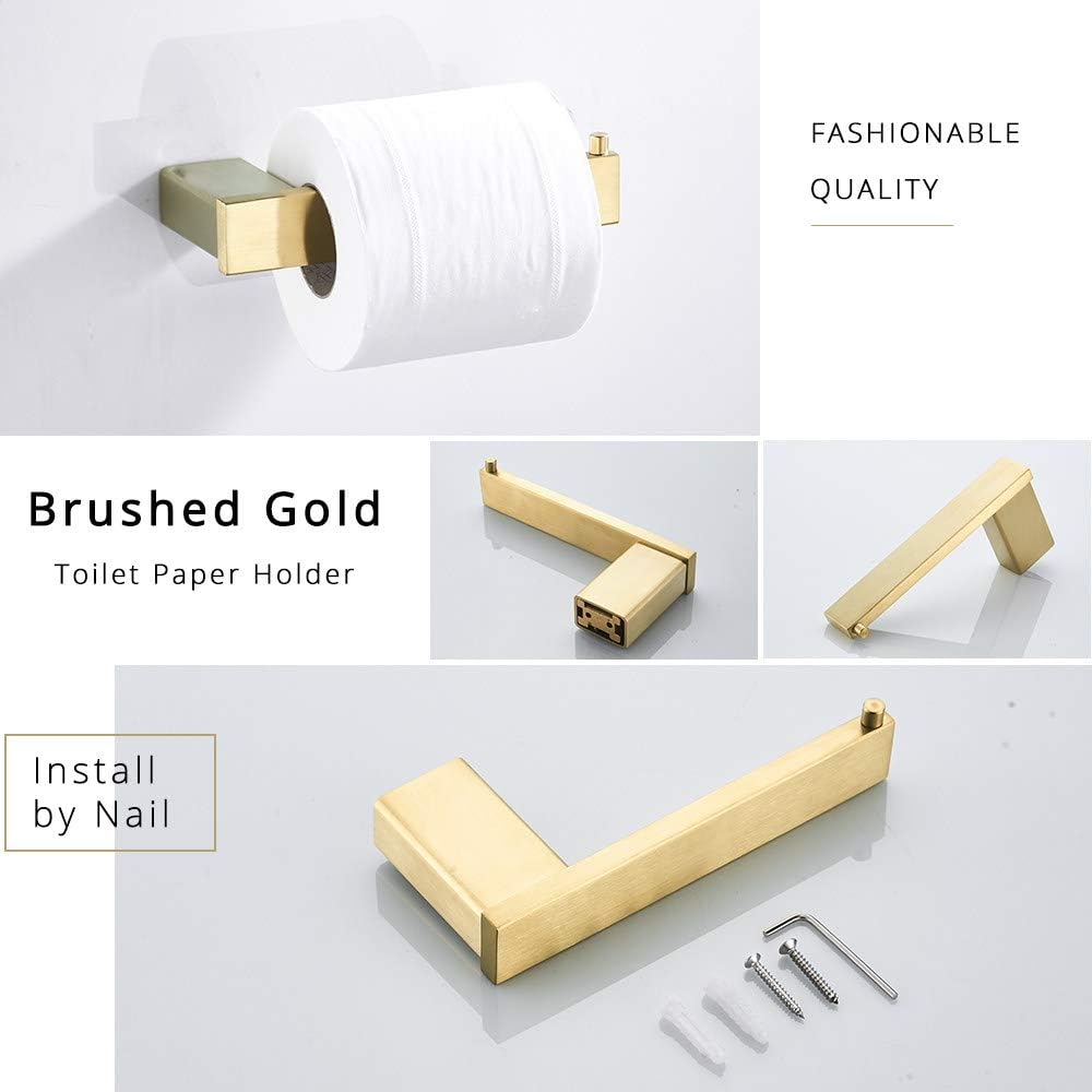 Brushed Gold Bathroom Accessories Set Stainless Steel Toilet Paper Holder Toilet Brush Holder Storage Shelf Towel Bar,Double Towel Bar