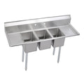 Elkay Foodservice 3 Compartment Sink, 58'X19.75' OA, 36' Working Height, 10X14 Bowl, 10 Deep, 10.75' Backsplash, Left & Right 12 Drainboards, 8' On Center Faucet Hole, Galvinized Legs, Adjustable Feet, 16 Gauge 300 Series Stainless Steel, NSF Certified