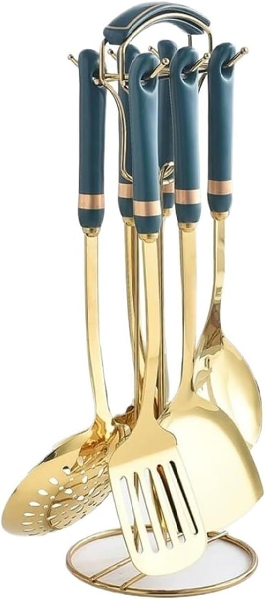 Spoons for Cooking Spatulas Cooking Utensils Cookware Dining Gadgets Sets 7 Pieces Gadgets Stainless Steel Ceramic Kitchen Tools (Blue)