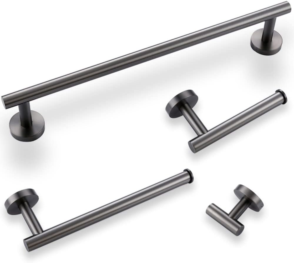 Bathroom Accessories Sets Matte Black Gunmetal Chrome Brushed Gold Robe Hook Towel Bar Paper Holder Stainless Steel,4,Piece Set Gun Gray