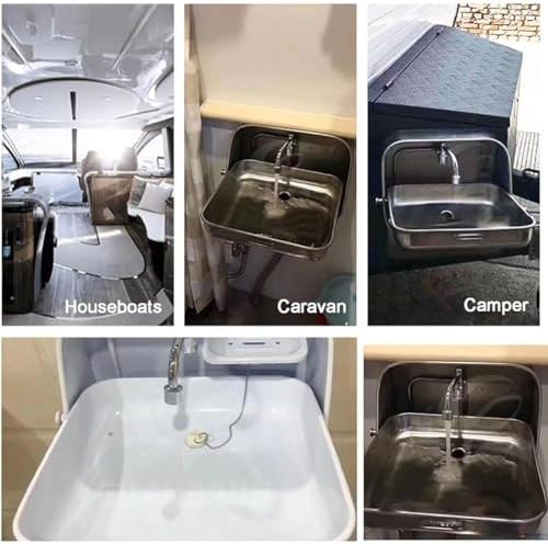 RV Wall-Mounted Sink,Stainless Steel Folding RV Sink, Square Single Bowl Sink, Hand Wash Basin Sink with Cold Water Faucet, Wall Mounting Hand Wash Basin Si(