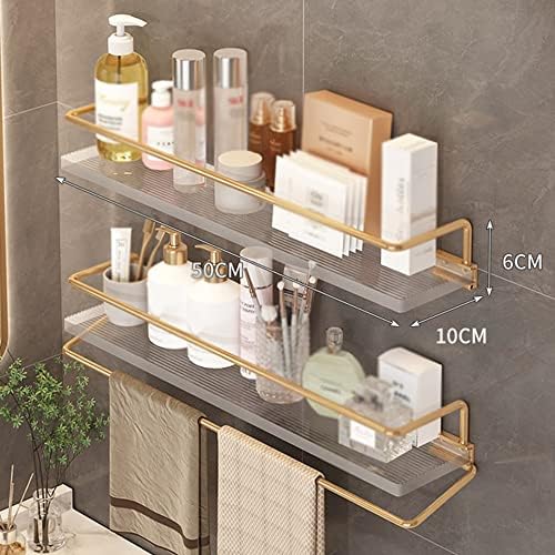 Acrylic Corner Shower Caddy with Towel Shelf - Wall Mounted Bathroom Orgafor Cosmetic and Skin Products - Floating Shelf for Dressing Table and Kitche(Gold 2 Layers-50Cm)