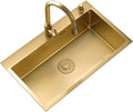 Generic Kitchen Single Bowl Sink Golden Bar Counter Square Sink with Pull-Out Faucet and Installation Kit Drop-in Or Undermount Kitchen Essentials (Color : Gold, Size : 55x45x21cm)