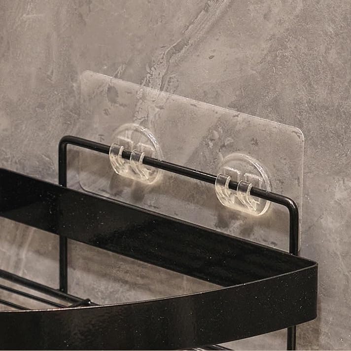 2-Pack Corner Shower Caddy - Wall Mounted Acrylic Storage Rack with Hooks, No Drilling Triangle Shelves, Metal Fence Organizer for Bathroom - Black Shower Shelf