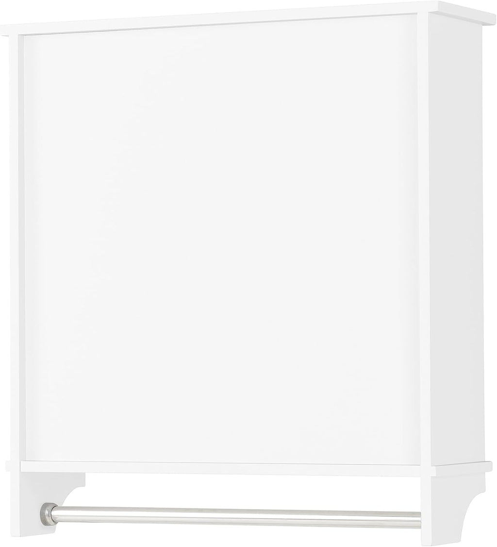Dover 27' x 29' Wall Mounted Bathroom Storage Cabinet with Shaker Beadboard Doors, Two Adjustable Shelves and a Towel Bar – White Wall Cabinet for Bathroom, Laundry, or Entryway by Alaterre Furniture