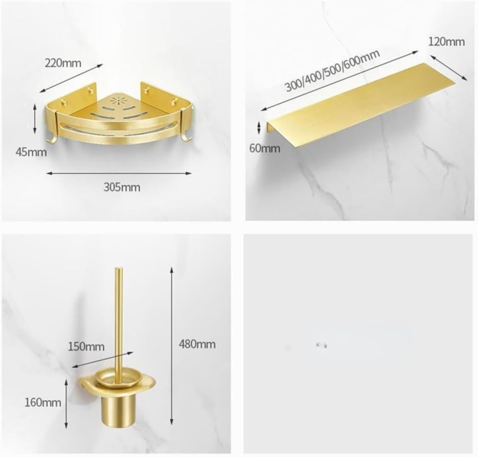 Bathroom Accessories Set Brushed Gold Corner Shelf,Towel Rack,Towel Hanger Paper Holder,Toilet Brush Holder Bath Hardware Sets,Double Towel Bar