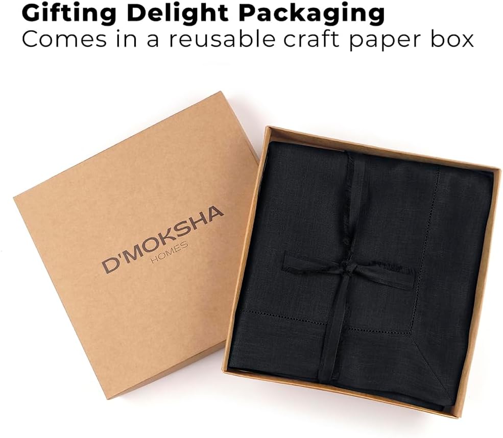 Signature Linen™ by D'Moksha Black Tablecloth, Rectangle Tablecloth 60 x 90 Inch, 100% Pure Linen, Hemstitch, Machine Washable Table Cloth for Dining- Summer