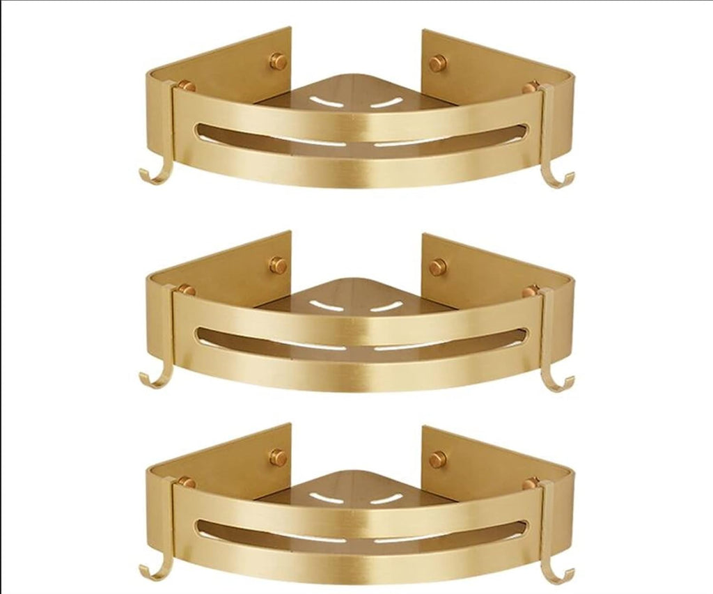 TOMYEUS Shower Caddy Bathroom Shelf Corner Shelf Wall Mounted Bathroom Shelf Brushed Gold Aluminum Bath Shower Shelf Bath Shampoo Holder Corner Shelf Shower Organizer (Color : Corner Shelf 3)