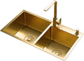 Large Gold Double Bowl Bar Prep Sink Home 304 Stainless Steel Kitchen Sink RV Sink Drop-in Or Undermount (Color : Gold-1, Size : 80x45x22cm) (Gold3 80x45x22cm)