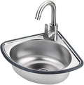 Stainless Steel Single Bowl Sink, Wall Mount Bathroom Corner Sink, Triangle Wash Basin, Small Sink with Faucet Combo, for Laundry Room Bar Kitchen (Color : Silver-C, Size : 34x34x15cm) (Silver e 3