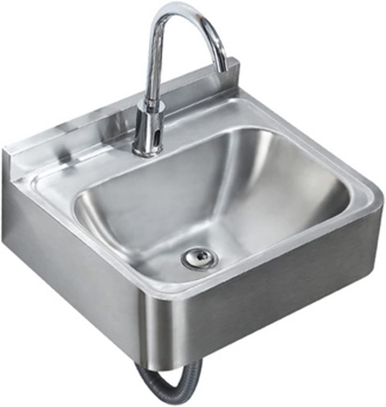 Stainless Steel Square Bowl Sink, Wall-Mounted Washbasin, Workstation for RV, Bars,Easy to Clean,Silver-A (43x41.2x15cm)