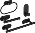 No Drilling Black Bathroom Accessories Sets Toilet Tissue Roll Paper Holder Towel Rack Bar Rail Ring Robe Clothes Hook Hardware,Black 4PCS Sets