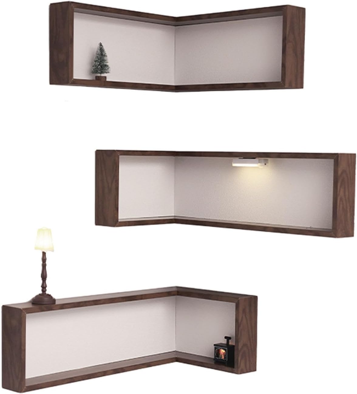 Wall Mounted Corner Shelf - Floating Shelves Save Space with Light Corner Display Shelf Stand Dustproof Storage, Heavy Duty Floating Shelves with LED Lights