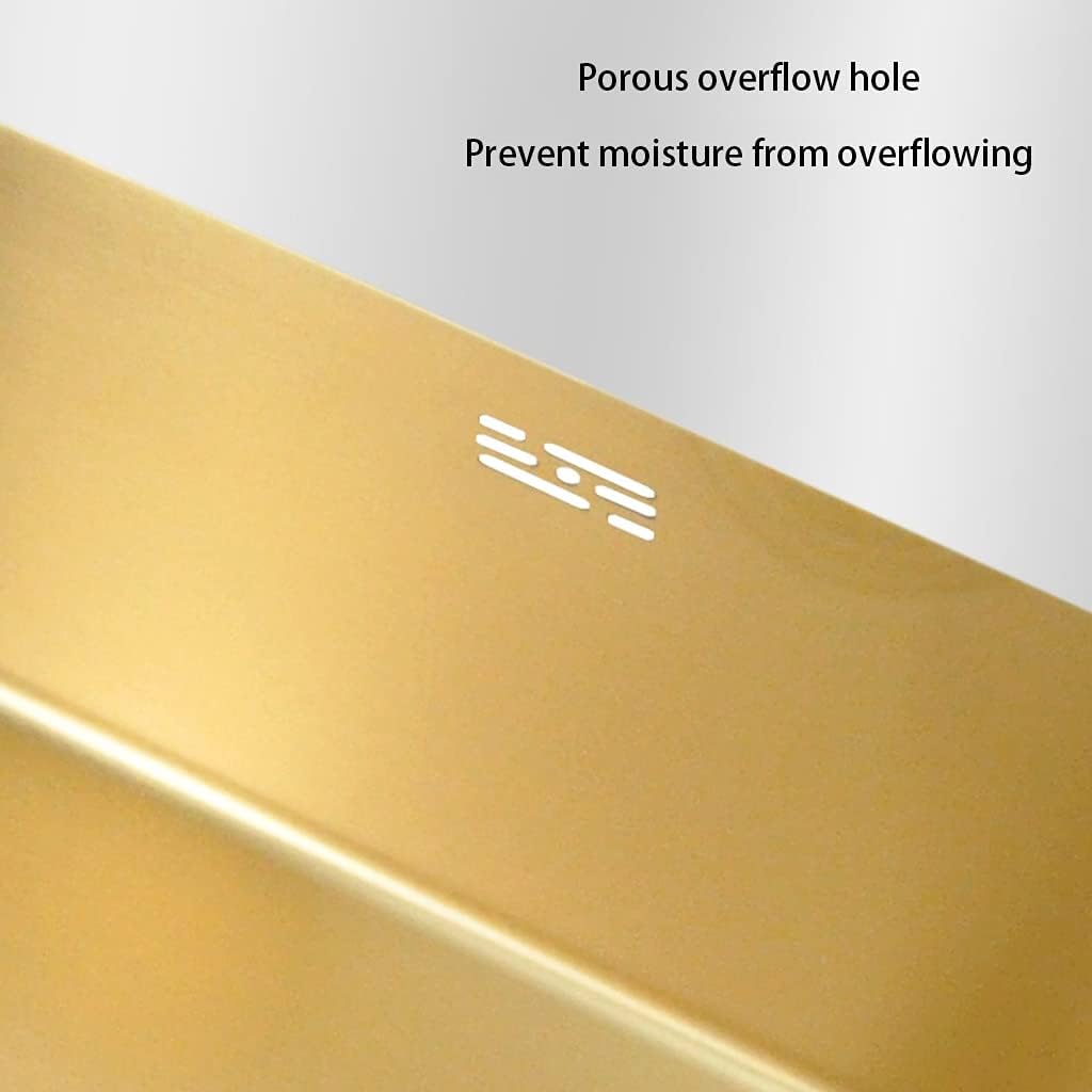 Kitchen Single Bowl Sink Golden Bar Counter Square Sink 304 Stainless Steel Bathroom Sink with Drain Pipe Drop-in Or Undermount (Gold-45×40cm