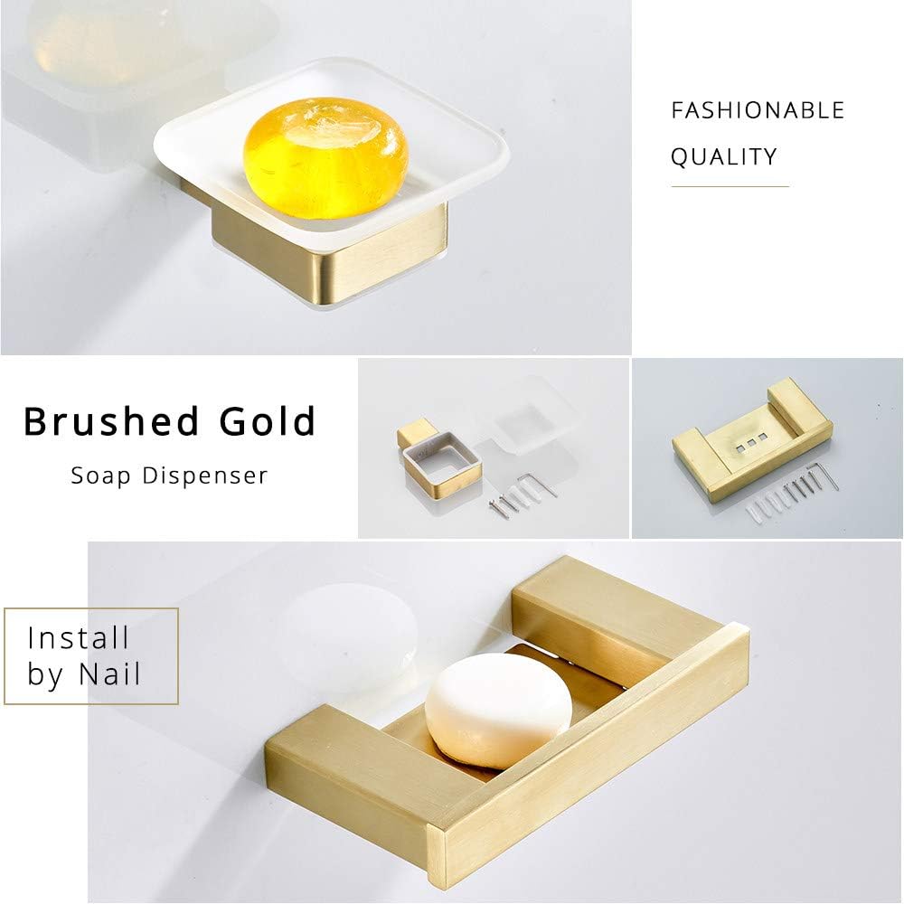 Brushed Gold Bathroom Accessories Set Stainless Steel Toilet Paper Holder Toilet Brush Holder Storage Shelf Towel Bar,Double Towel Bar