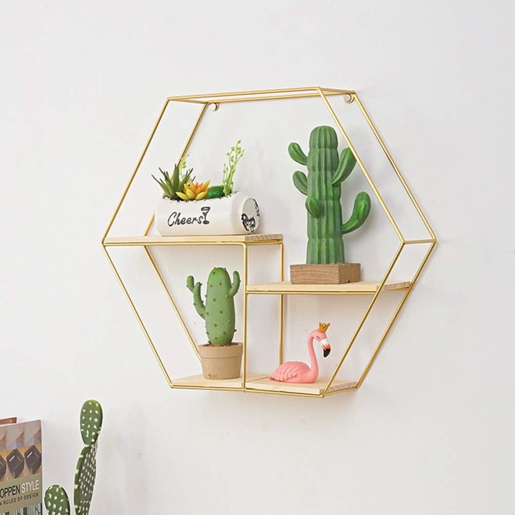 Cabilock Wall Mounted Shelves Floating Shelves Hanging Rack Shelf Rustic Flower Vase Hexagon Hive Wall Bracket for Living Room Bedroom Bathroom Kitchen Office Decorations 49 x 49 x 13 cm Metal Shelf