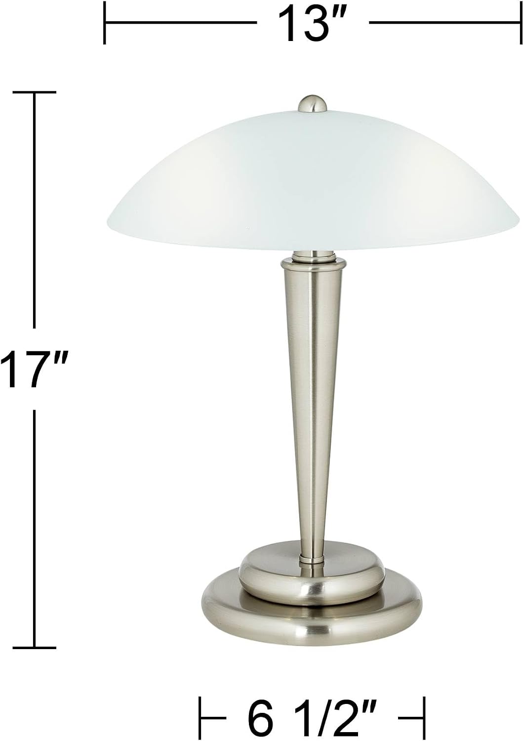 360 Lighting Deco Dome Modern Desk Table Lamp 17' High Touch On Off Brushed Nickel White Frosted Glass Shade for Living Room Bedroom House Bedside Nightstand Home Office Reading Family
