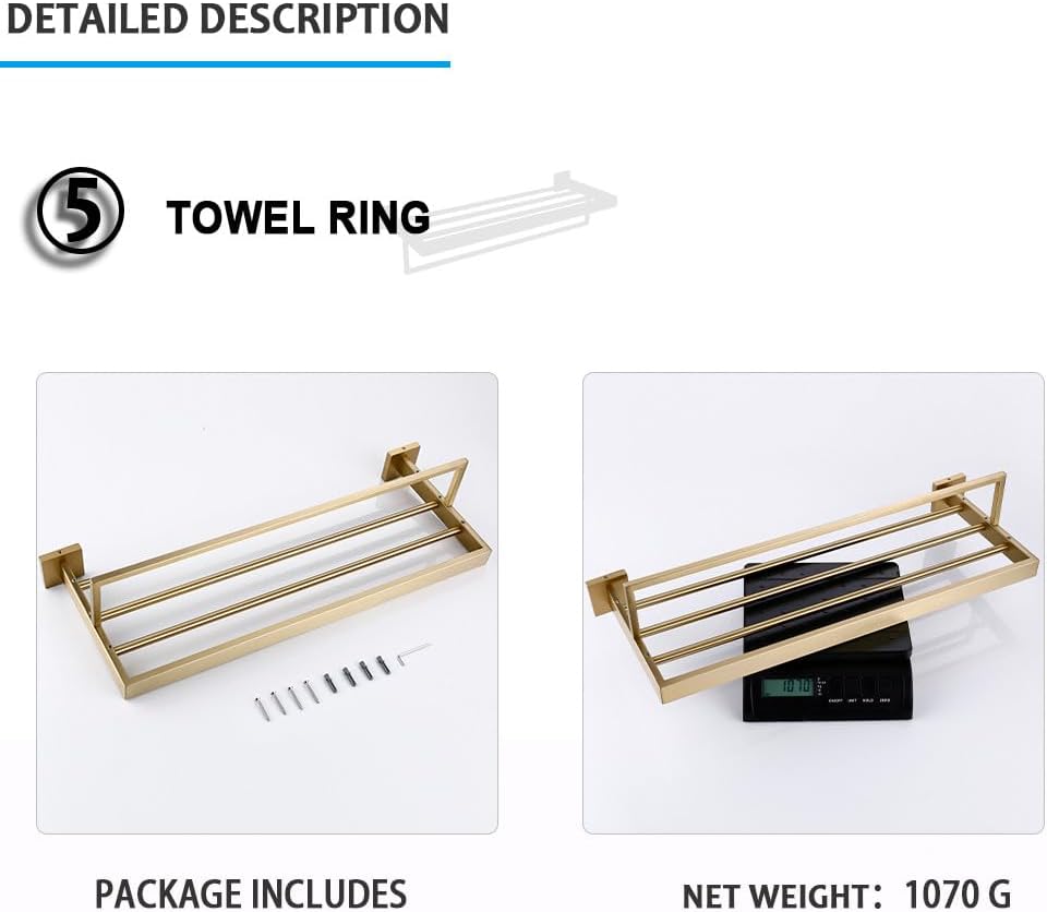 Brushed Gold Bathroom Accessories Set Toilet Brush Holder Toilet Paper Holder Towel Bar Rail Rack Hanger Hook Soap Dish Hardware,Bath Towel Rack 400
