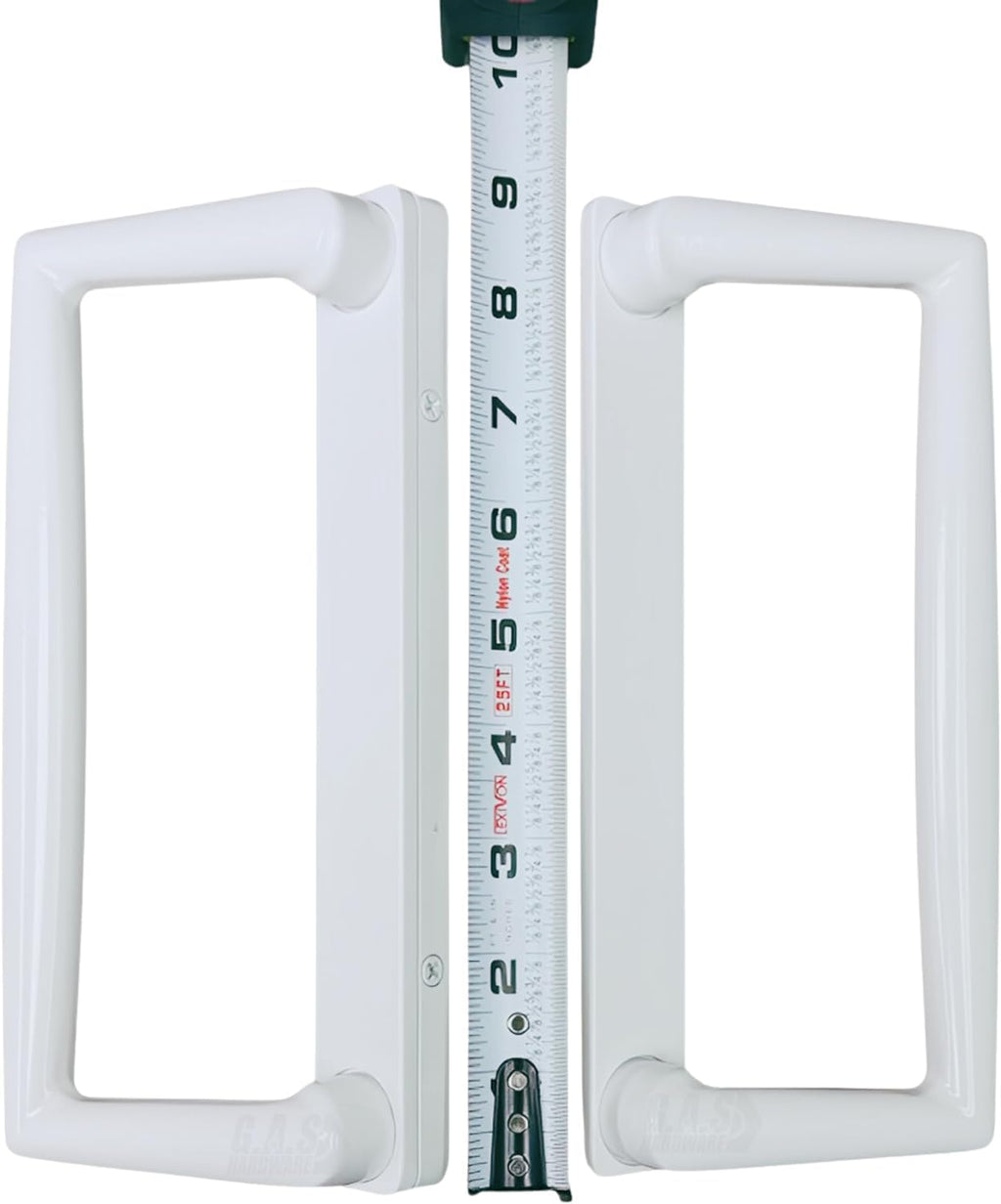 9 in White PGT Sliding Glass Patio Door Handle Set, Surface Mount Replacement with Thumb Latch Lever, Screws and Keepers, 4-15/16 in Hole Spacing Repair Kit