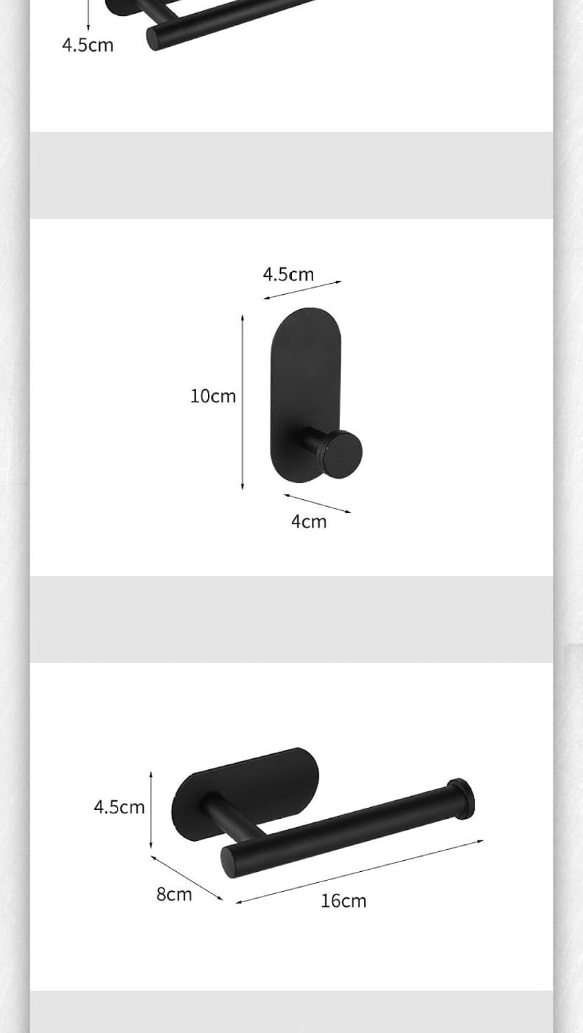No Drilling Black Bathroom Accessories Sets Toilet Tissue Roll Paper Holder Towel Rack Bar Rail Ring Robe Clothes Hook Hardware,Gold 4PCS Sets