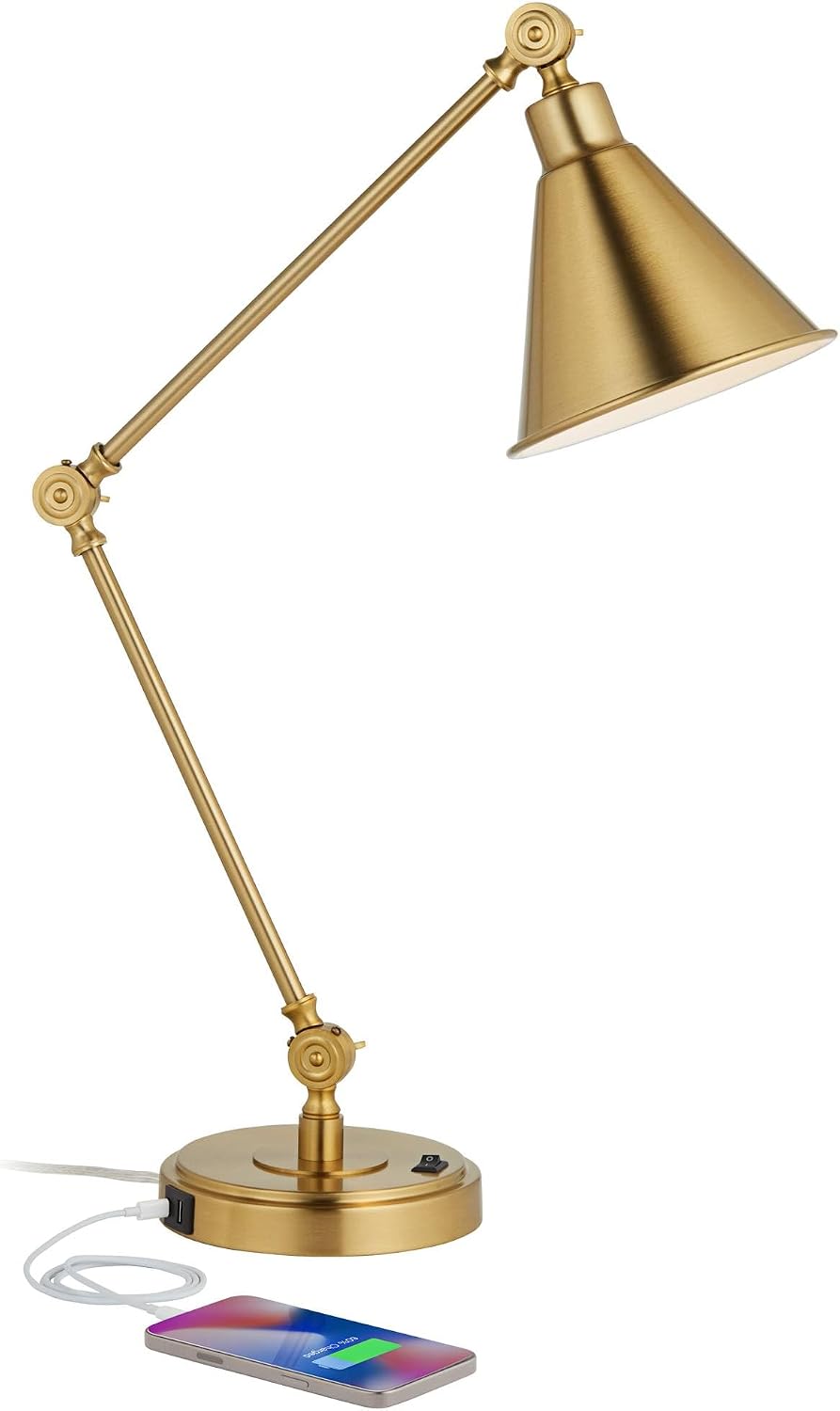 360 Lighting Wray 26 3/4' High Modern Desk Lamp with USB Charging Ports A+C Warm Brass Gold Metal Adjustable Arm Head for Bedroom Living Room House Bedside Home Office Reading Family