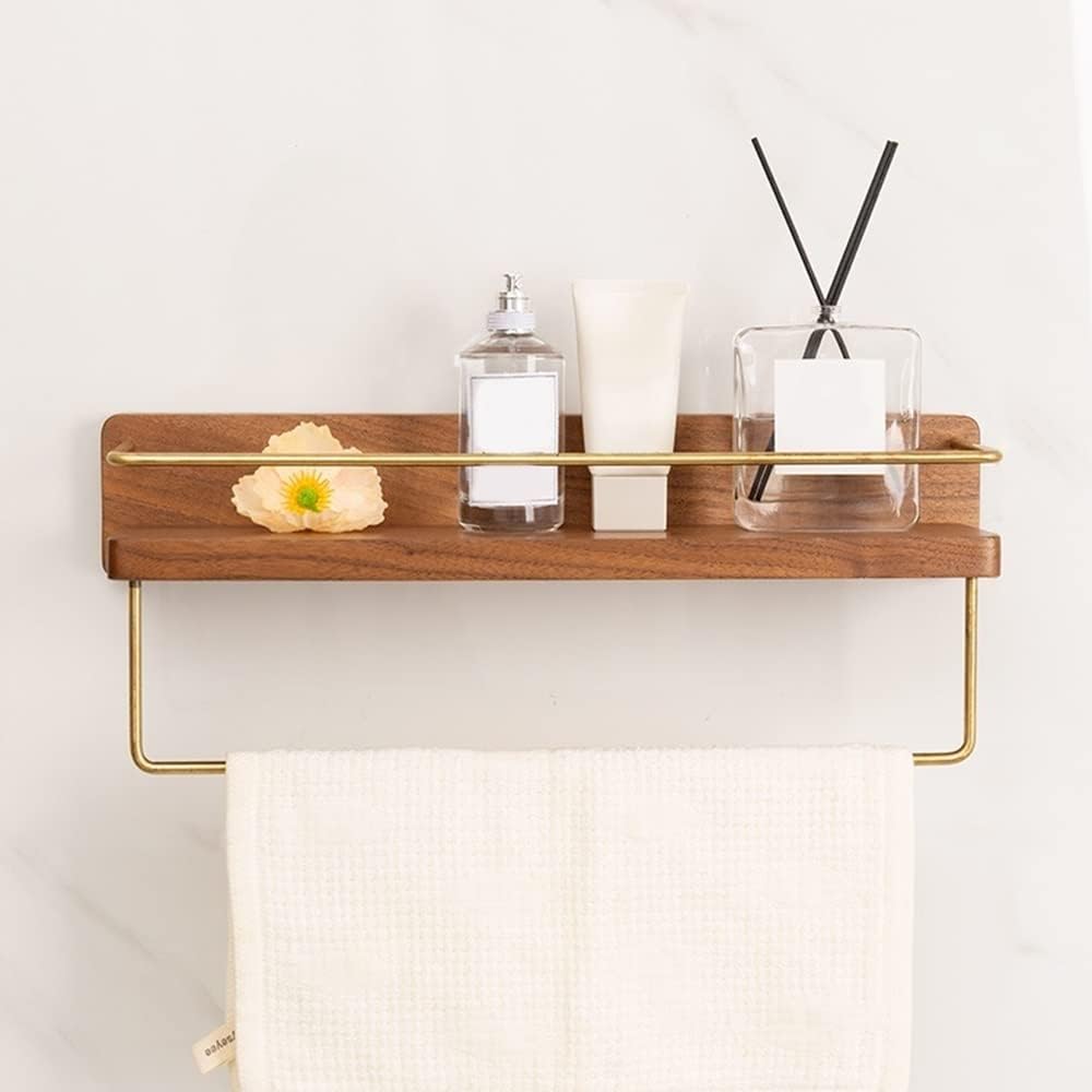 Floating Corner Shower Shelf Wall Mounted Solid Wood nizer Rack for Bathroom Storage Nail Free Bathtub Shelf Multifunctional Towel & Shampoo Holderr 30Cm (45Cm with Rod)