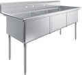 Three Compartment Stainless Steel Commercial Kitchen Prep & Utility Sink | Bowl Size 24' x 24' X 14' | NSF Certified (Size 78' x 30' x 43')
