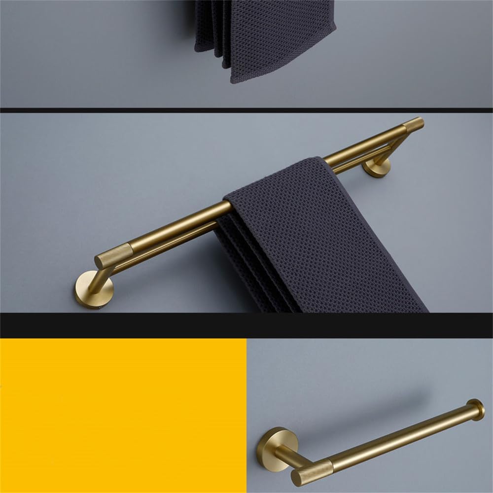Gold Bathroom Hardware Accessories Set with Knurled Brass Finish Includes Towel Bar Towel Ring Robe Hook Paper Holder and Toilet Brush Holder (Kit 45)