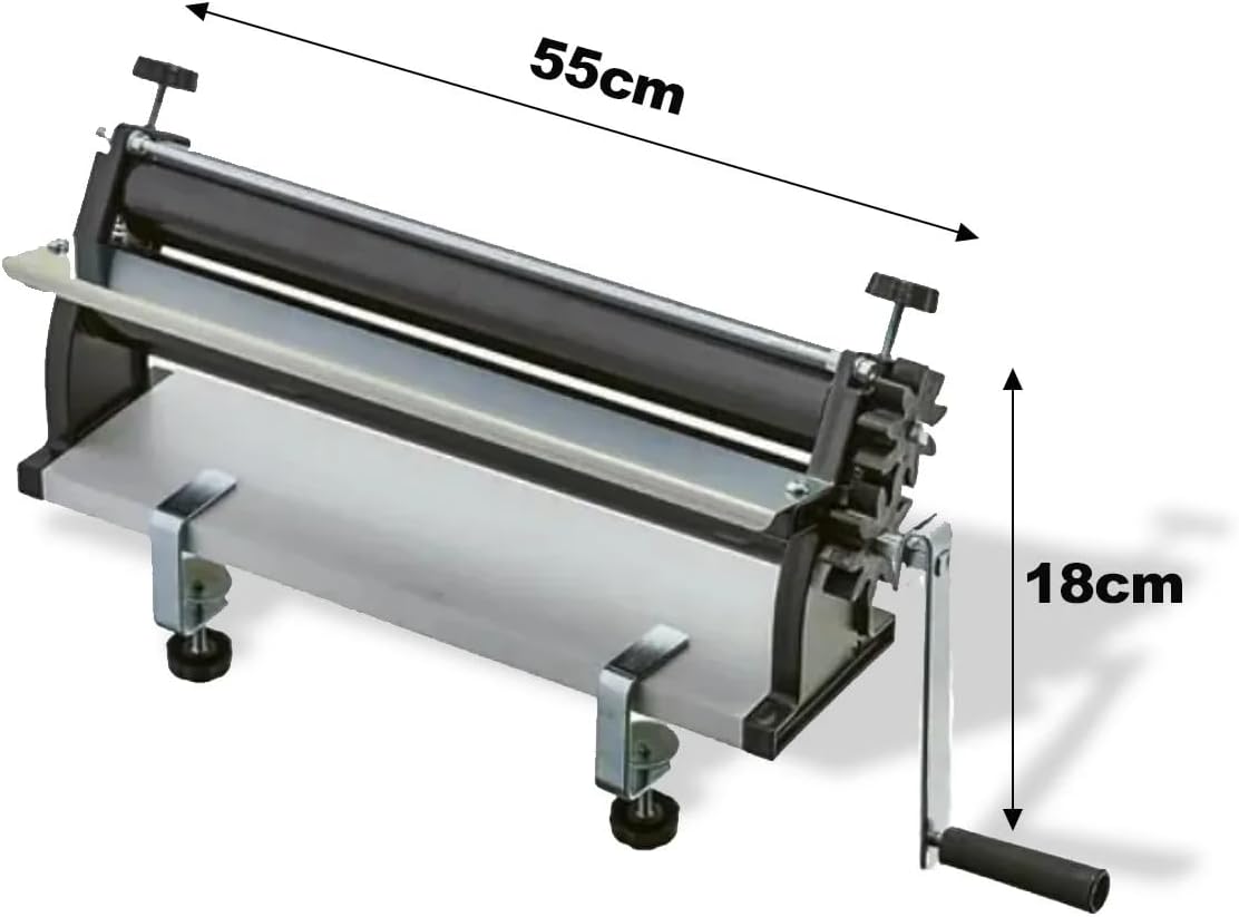 DKN Extra Large NON-STICK Pizza Dough Roller Machine with Hand Crank - Pasta Maker, fondant roller, Dough Sheeter Features Thickness Control and a large feeder - Solid Steel and Aluminum Construction