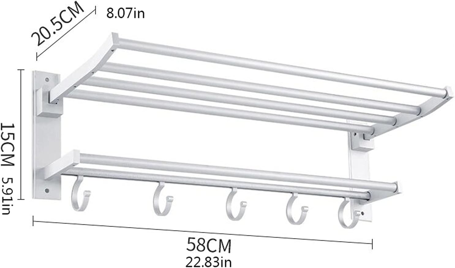 Bathroom Shelf Wall Floating Bathroom Bathroom Towel Rack 22.8 inches Foldable Wall Mounted Double Towel Holder Shelf with Foldable Towel Bar Holder and Hooks Floating Shelves Corner Shower Caddy