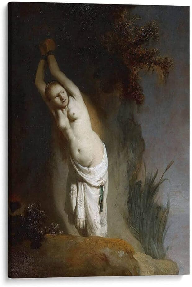 Canvas Lab | Andromeda Chained to the Rocks by Rembrandt van Rijn | 16 x 24 in | Canvas Print Wall Art | Classical art, Baroque | Wall Decor for Bedroom, Living Room or Office