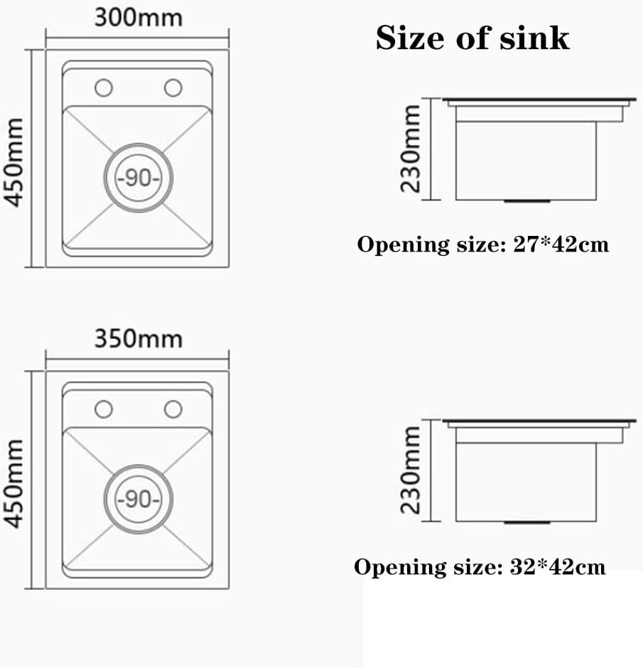 Kitchen Sinks, Single Bowl Stainless Steel Bar Sink Kitchen Concealed Single Bowl Sink Dish Basin Small Sink with Cover (Black-30 * 45 * 23Cm