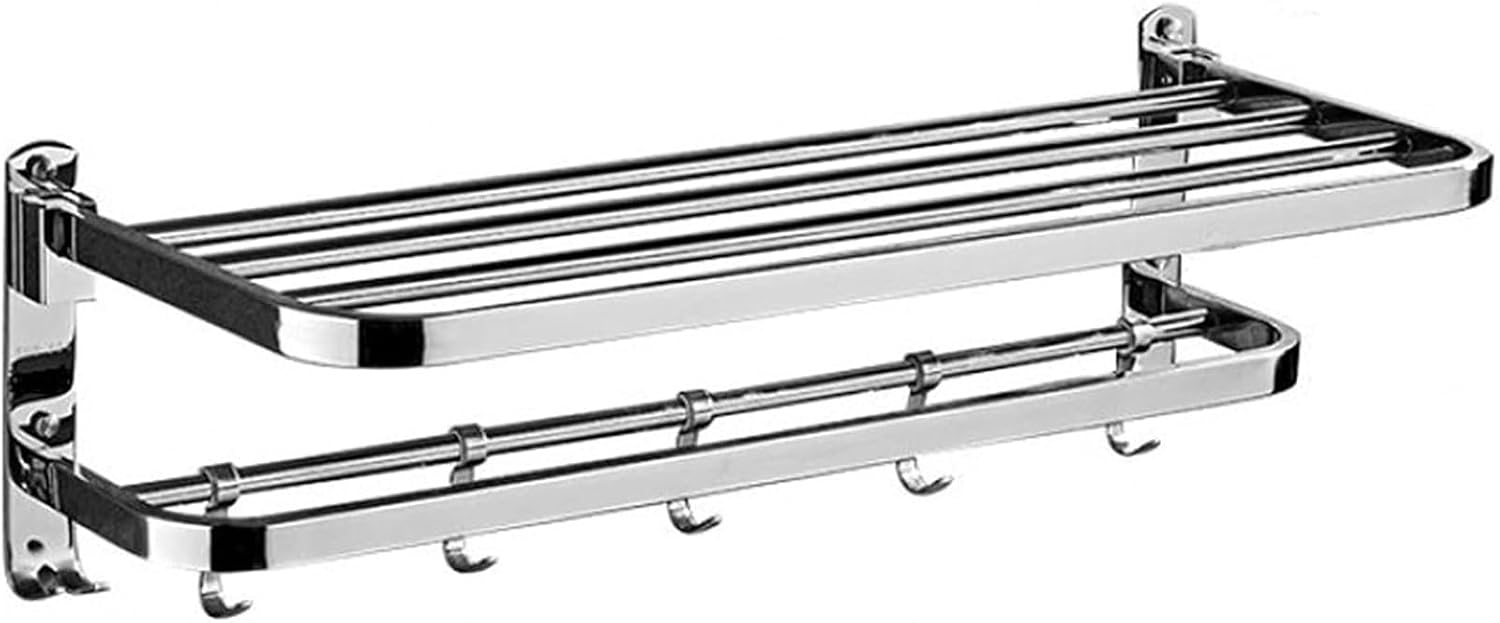 Bathroom Shelf Wall Floating Bathroom Silver Bathroom Shelves Wall Mounted Bathroom Lavatory Towel Rack Towel Shelf with Two Towel Bars Foldable Towel Rack Floating Shelves Corner Shower Caddy