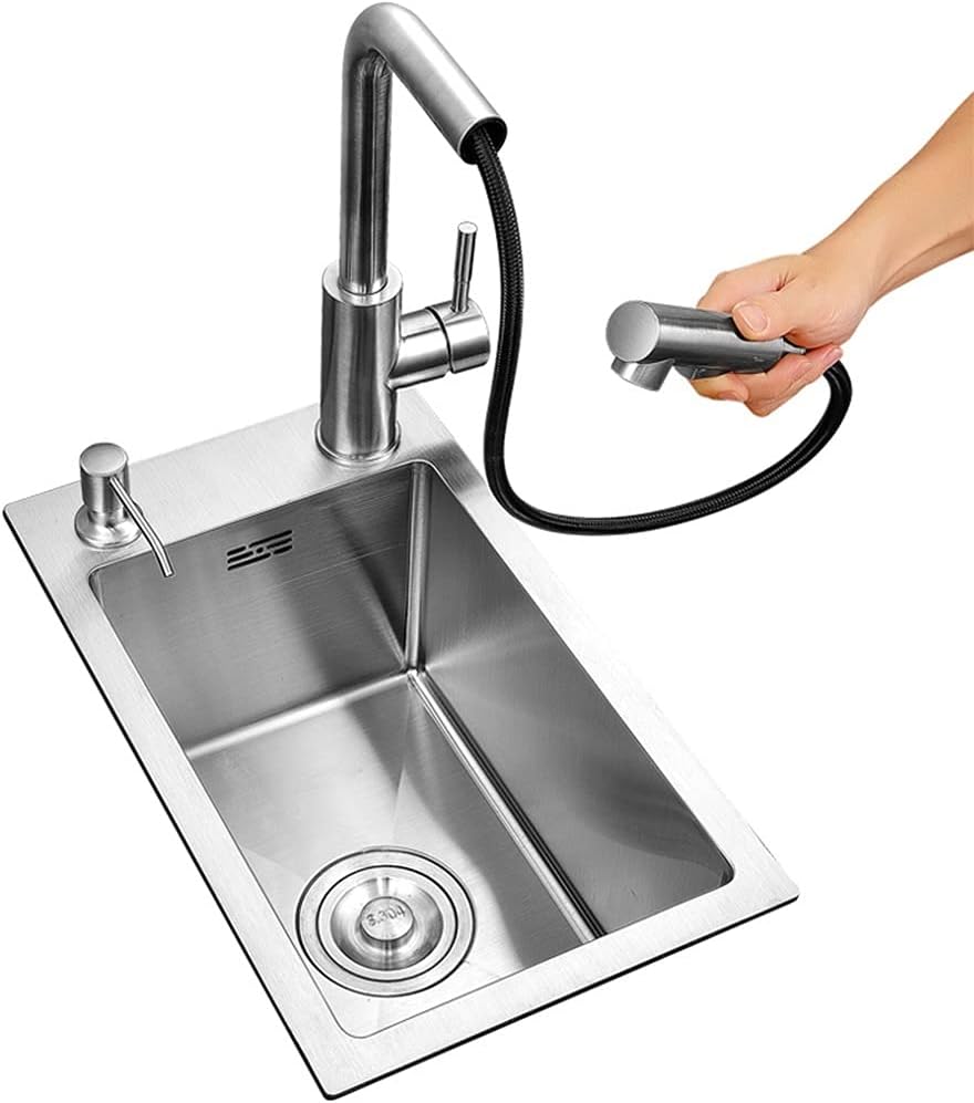 Kitchen Sinks Sink Kitchen Single Bowl Sink Balcony Sink Bar Counter Rectangular Sink with Pull-Out Faucet (38 * 46 * 22Cm