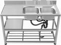 Double Bowl Sinks,Kitchen Utility Sinks with Faucets, Free-Standing Stainless Steel Vegetable Basin Double Sink,Portable Drop Sink for Farmhouse Laundry Roo(Without Faucet-Right