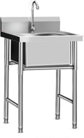 Sink Stainless Steel Kitchen, Commercial 304 Stainless Steel Single Sink Bowl Restaurant Table Utility Sink Washing Hand Basin W/Faucet for Indoor Outdoor,50 * 50 * 80cm(19.6 * 19.6 * 31.4in