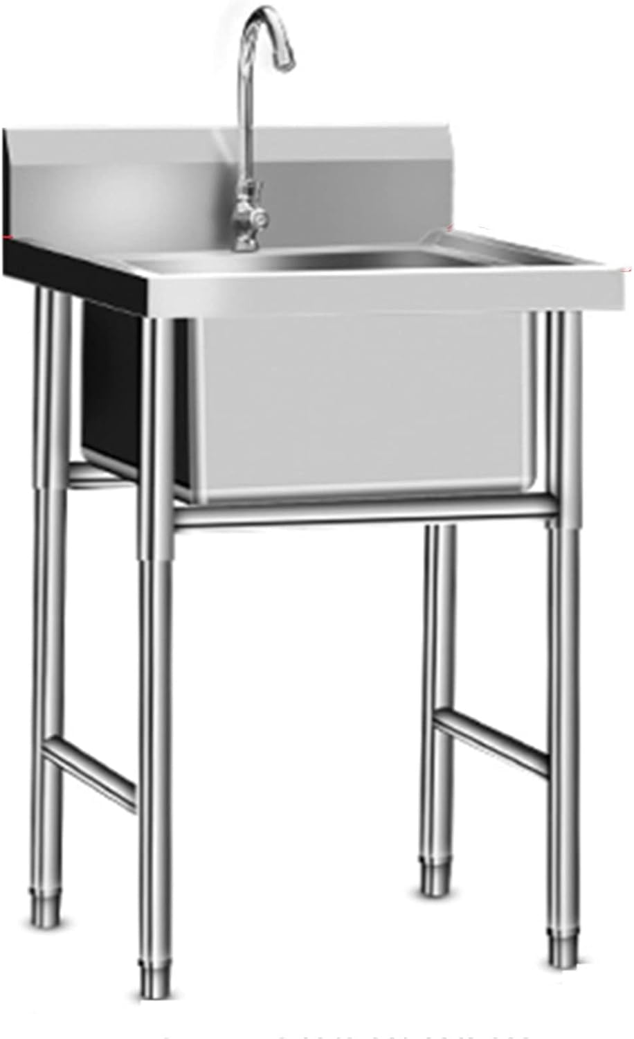 Sink Stainless Steel Kitchen, Commercial 304 Stainless Steel Single Sink Bowl Restaurant Table Utility Sink Washing Hand Basin W/Faucet for Indoor Outdoor,60 * 60 * 80cm(23.6 * 23.6 * 31.4in