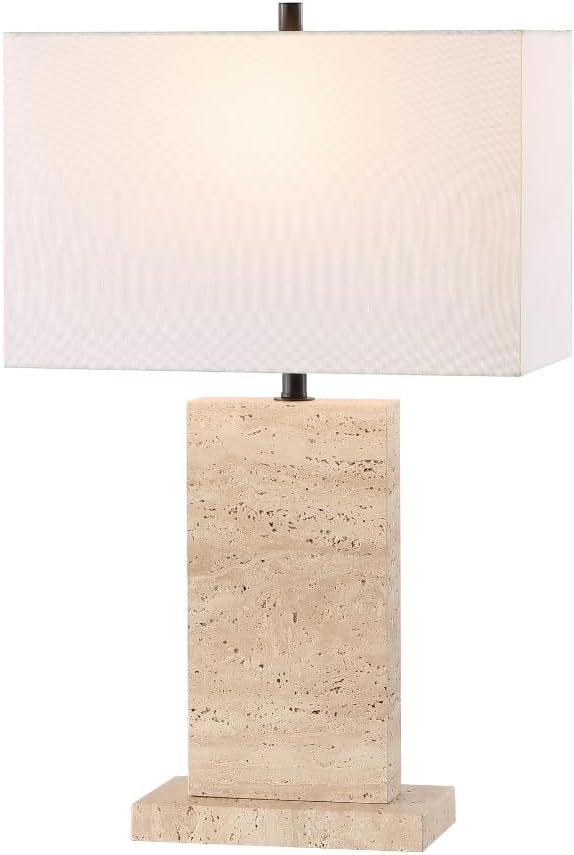 SAFAVIEH Couture Collection Jennabriana Travertine/Black 26-inch Dimmable Table Lamp for Bedroom Living Room Home Office Desk Nightstand