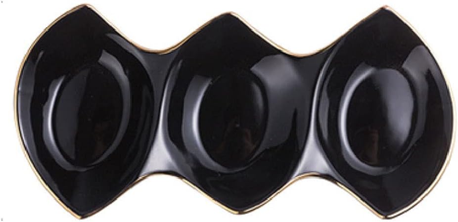 Fruit Bowls Nordic Ceramic Phnom Penh Plate Snack Plate Dried Fruit Plate Small Plate Restaurant Triple Plate Household Tableware/Black (Color : Black) (Black One Size)