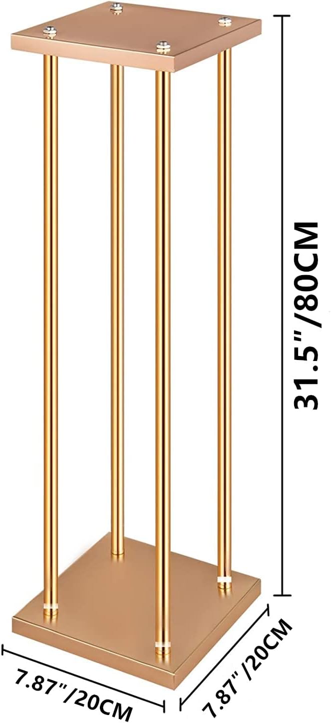 10 Pcs Wedding Flower Stand Metal Vase Stand with Plates Gold Floor Metal Column Gold Rectangular 7.87' x 7.8 7'x 31.5' Flower Display Stands Table Flower Stands for Wedding Party Events Table Decor (31.5 inch Tall)