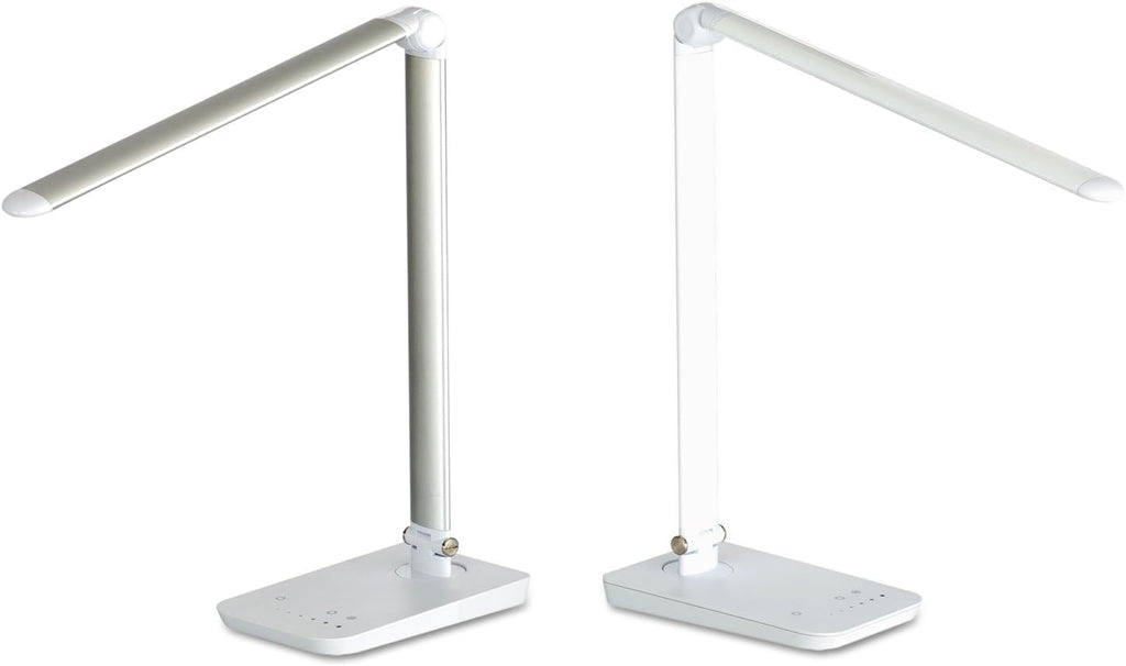 Safco 1001SL Vamp LED Modern ABS Desk Lamp with USB Port and Dimmer Switch, Silver