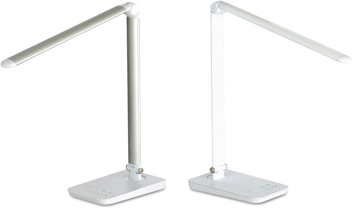 Safco 1001SL Vamp LED Modern ABS Desk Lamp with USB Port and Dimmer Switch, Silver