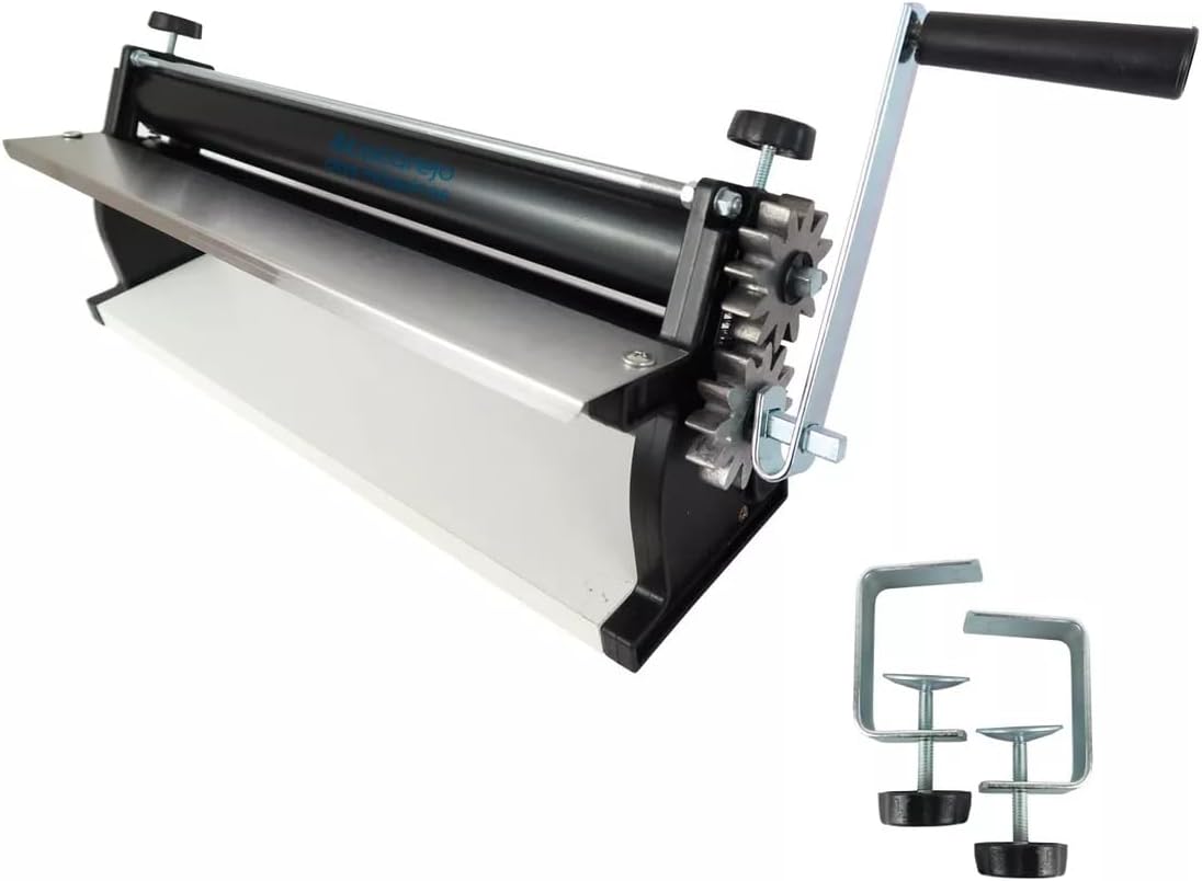 DKN Extra Large NON-STICK Pizza Dough Roller Machine with Hand Crank - Pasta Maker, fondant roller, Dough Sheeter Features Thickness Control and a large feeder - Solid Steel and Aluminum Construction